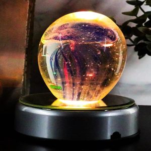 Ebros Nautical Glass Glow in The Dark Translucent Jellyfish With LED Base (Pink)