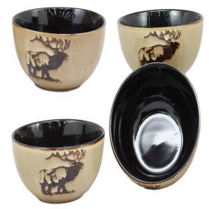 Ebros Pack Of 4 Rustic Emperor Giant Stag Elk Deer Bowl Set 16 Ounces 5"D