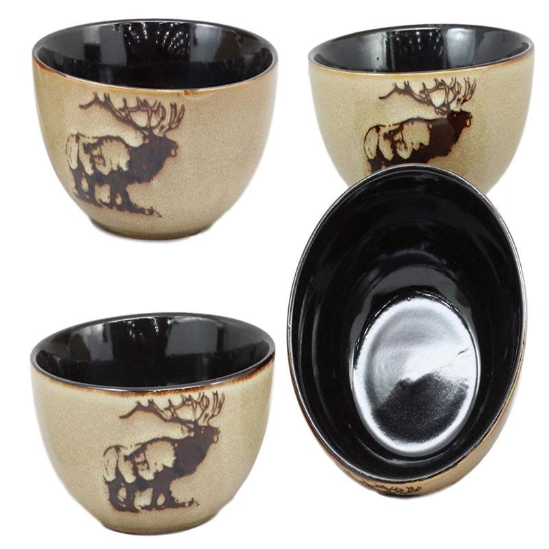 Ebros Pack Of 4 Rustic Emperor Giant Stag Elk Deer Bowl Set 16 Ounces 5"D