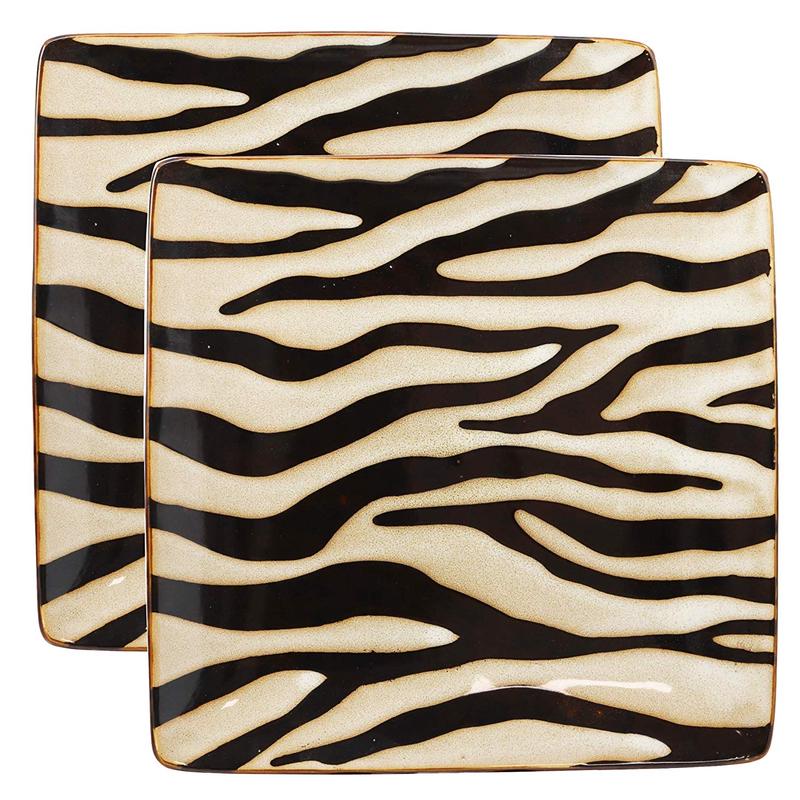 Ebros Zebra Horse Prints Large Square Dinner Plate Set of 2 10.75" Plates