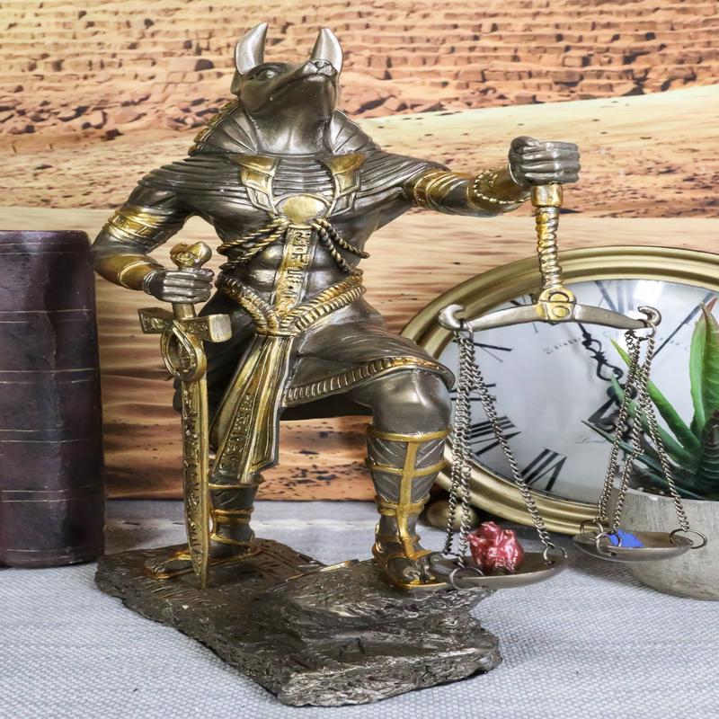 God Anubis with Scales of Justice Statue Figurine 10" Tall (Faux Bronze Resin)