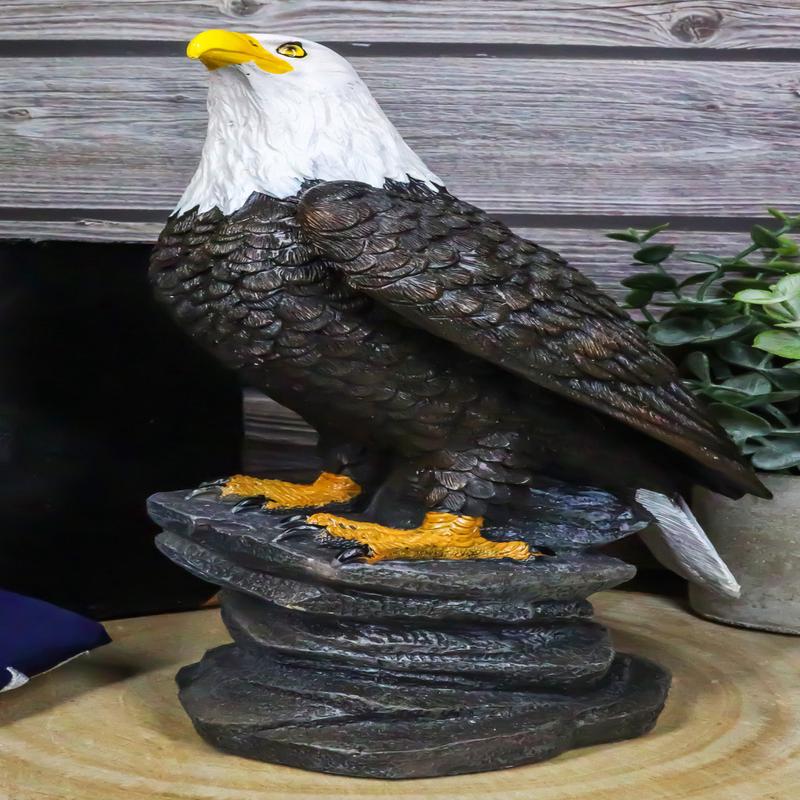 9"H Realistic American Pride Majestic Bald Eagle Perching On Cliff Rock Statue