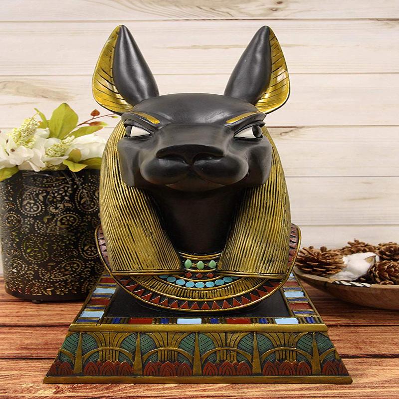 Black and Gold Large Ancient Egyptian God of The Dead Anubis Bust Statue 17.75"H