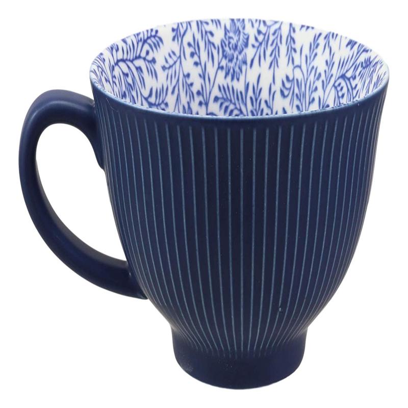 Blue Vintage Victorian Dahlia Vines Design Large Porcelain Mug 19oz 5.25"D