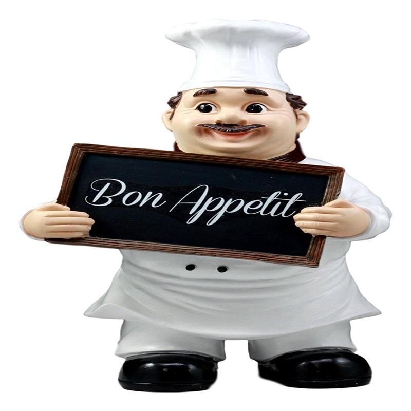 Bon Appetit French Bistro Chef Pierre Holding Sign Kitchen Welcome Figurine 12"H
