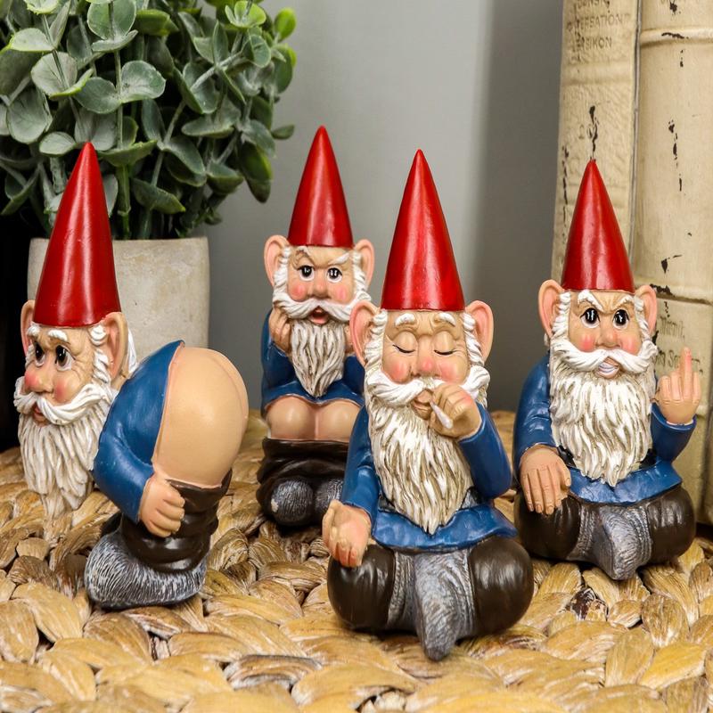 Ebros 4" Tall Badass Naughty Gnome Figurines Collectible Set of 4 Dwarf Decors