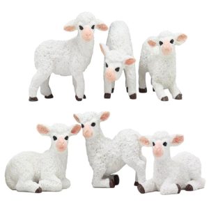 Ebros Adorable Six Little Lambs Statue Set 3" Assorted Baby Sheep Cute Animal Figurines