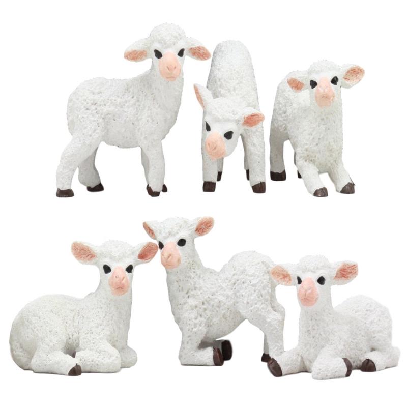 Ebros Adorable Six Little Lambs Statue Set 3" Assorted Baby Sheep Cute Animal Figurines