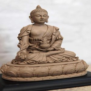 Ebros Akshobhya Bhaiajyaguru Medicine Buddha Figurine in Ivory Clay Finish 6.5"