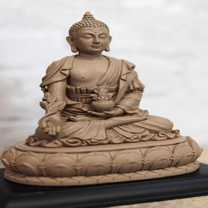 Ebros Akshobhya Bhaiajyaguru Medicine Buddha Figurine in Ivory Clay Finish 6.5"