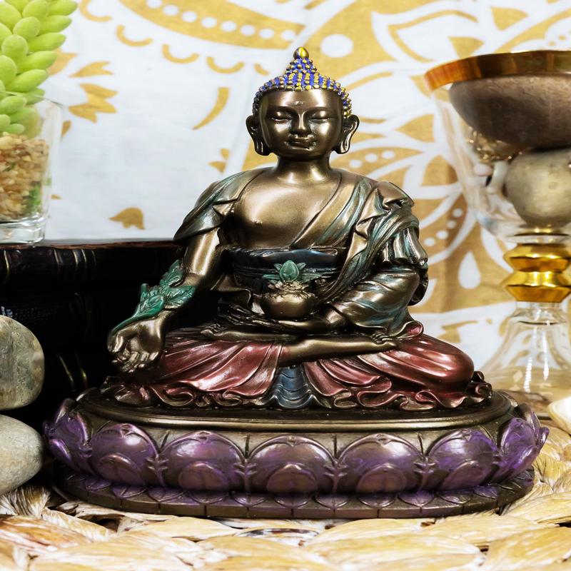Ebros Akshobhya Bhaiajyaguru Medicine Buddha of Healing and Purity Meditating Figurine in Faux Bronze Patina for Home Altar Zen Decoration Eastern Enlightenment Amitabha Buddhist Statue Feng Shui