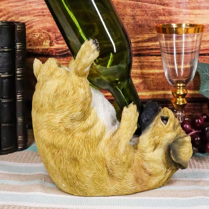 Ebros Apricot Fawn Pug Wine Holder 8.25" Long Canine Dog Wine Bottle Holder