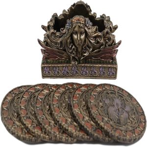 Ebros Art Nouveau Tuscany Fairy Coaster Holder with 6 Round Coasters Set