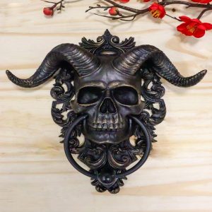 Ebros Baphomet Horned God Skull Hanging Door Knocker with Built in Striker Plate