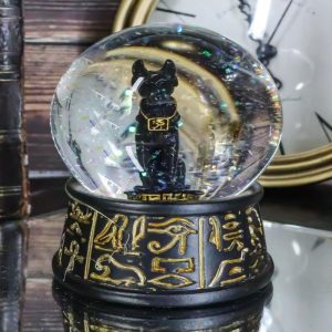 Ebros Black and Gold Goddess Bastet Cat Glitter Snow Globe 65mm Small 3.5"H