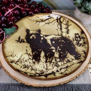 Ebros Black Bear Round Salad Or Appetizer Or Dessert Plate Set of 2 8.5" Dia