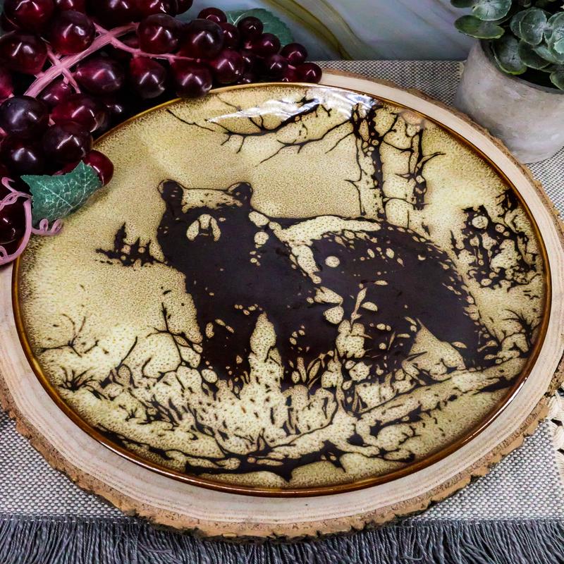 Ebros Black Bear Round Salad Or Appetizer Or Dessert Plate Set of 2 8.5" Dia