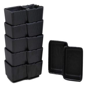 Ebros Black Melamine Traditional Design Condiments Ketchup BBQ Soy Sauce Dipping Bowl or Dish With Divider 2 Compartments Set of 6 Housewarming Gifts For Sushi Asian Dining Restaurant Supply