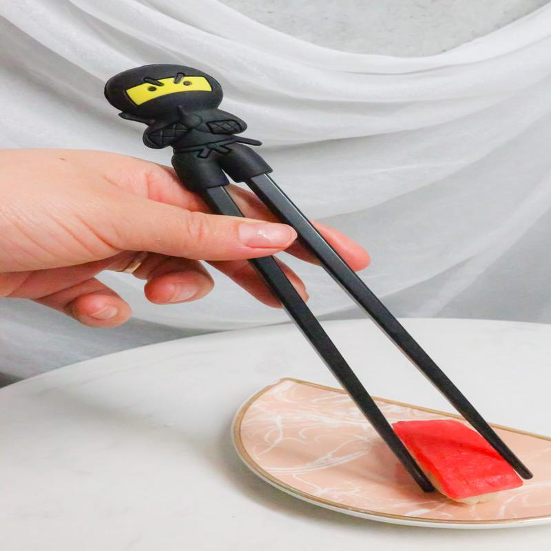 Ebros Black Ninja Reusable Training Chopsticks Set With Silicone Helper Hinge