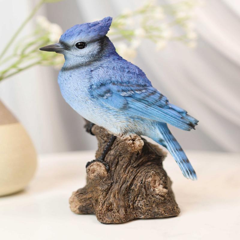 Ebros Blue Jay Perching on Branch with Motion Activated Bird Sound Figurine