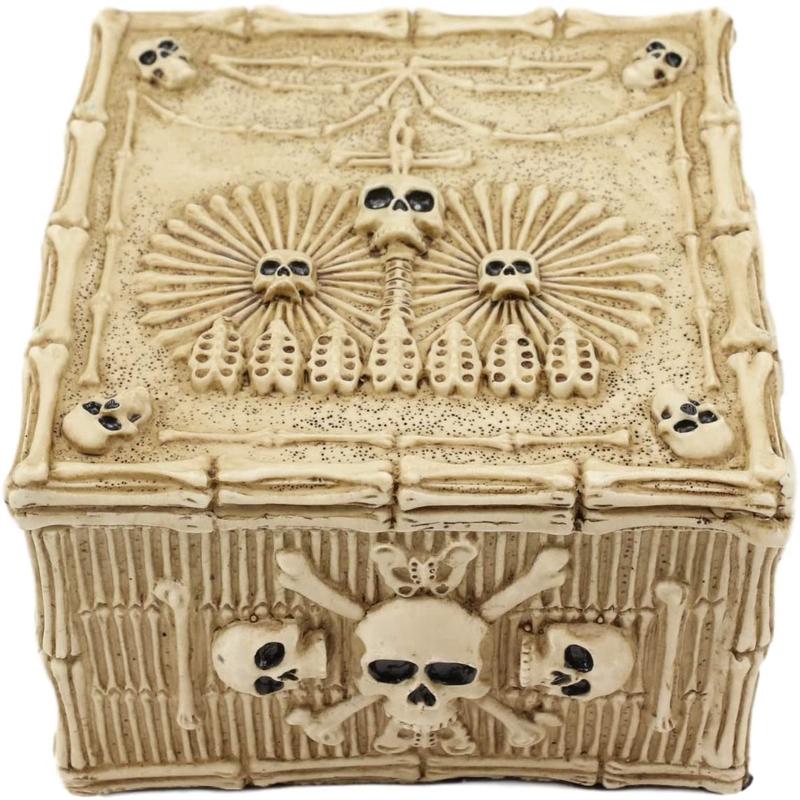 Ebros Bones Skulls with Crossbones Decorative Box 5" L Jewelry Trinket Box Decor