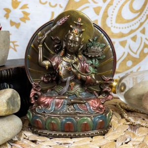 Ebros Bronze Patina Buddha Bodhisattva Manjushri Sitting On Lotus Throne Statue 6.25" Tall