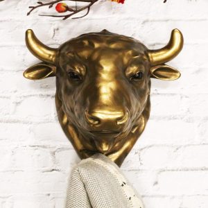 Ebros Bronzed Charging Bull Bust Wall Hook Hanger Animal Safari Trophy Taxidermy Decor