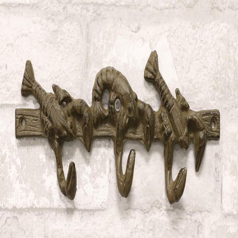 Ebros Cast Iron Nautical Cajun Creole Trio Lobster Pincers Wall Hooks Racks 9.75" Long Coastal Southwestern Rustic Vintage Hanger Wall Mount Coats Hats Keys Hook Decor Maine Crawfish Crayfish Boil