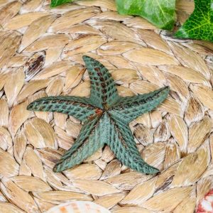 Ebros Cast Iron Sea Star Shell Starfish in Rustic Green Verdigris 3.75" Wide (1)