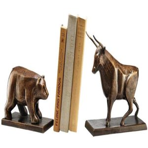Ebros Cast Iron Wall Street Stock Market Charging Bull and Retreating Bear Bookends Statue Set Investors Money Managers Commodity Exchange Professionals Bulls VS Bears Animal Decor Figurine