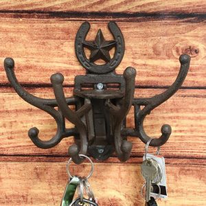Ebros Cast Iron Western Star Horseshoe Free Spinning Swivel Wall Hanger Hooks