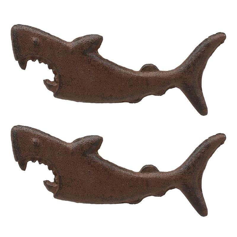 SET OF 2 Cast Iron Nautical Attacking Jaws Great White Shark Beer Bottle Opener