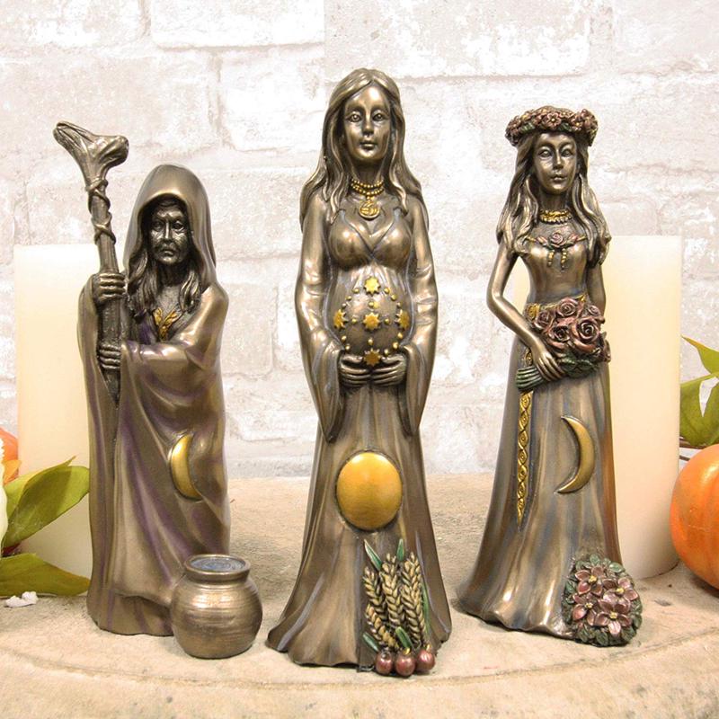 Celtic Wiccan Moon Cycle Triple Goddess Maiden Mother Crone Statue Set of 3