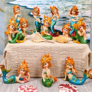 Colorful Nautical Ocean Coral Reef Mermaid Mergirls Miniature Figurine Set of 12