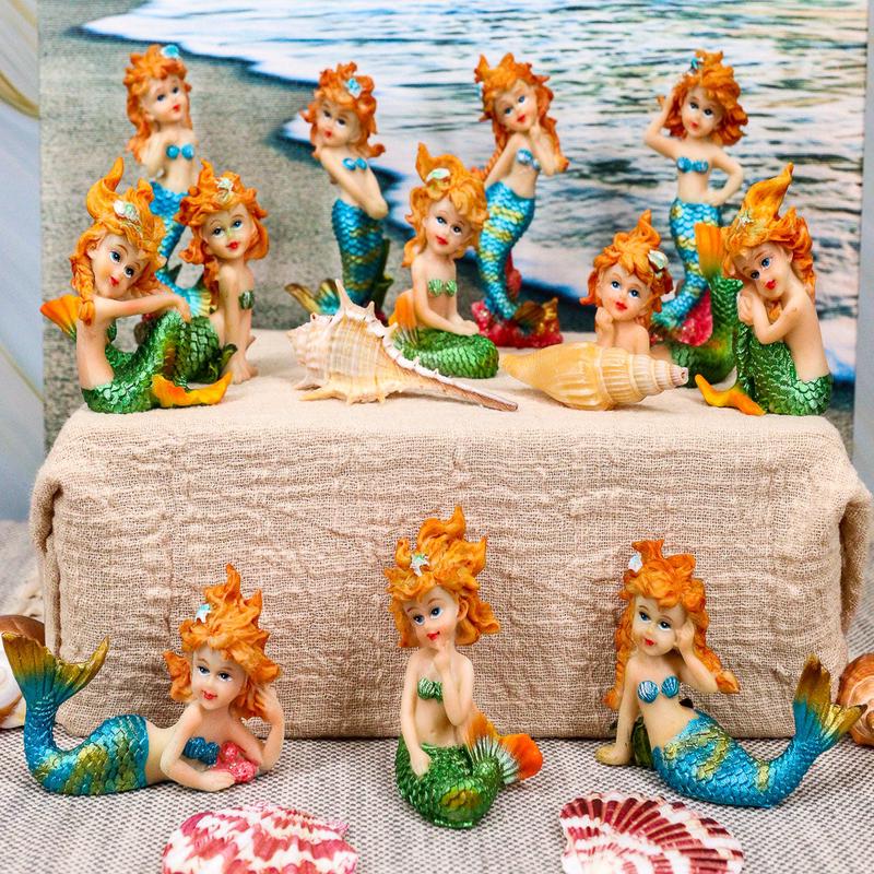 Colorful Nautical Ocean Coral Reef Mermaid Mergirls Miniature Figurine Set of 12