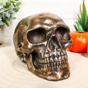 Ebros Bronzed Homosapien Skull Figurine 4.5"L Miniature Halloween Collectible