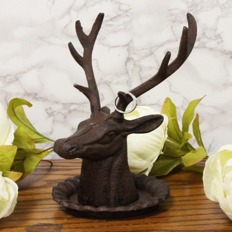 Ebros Cast Iron Western Rustic Elk Deer Stag Head With Antlers Jewelry Tree Holder Hooks Stand Dish Figurine 7.5" Tall Cabin Lodge Country Home Decorative