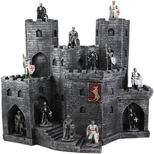 Ebros Castle Fortress Display Stand Sculpture with 12 Miniature Knight Figurine