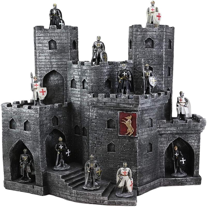 Ebros Castle Fortress Display Stand Sculpture with 12 Miniature Knight Figurine