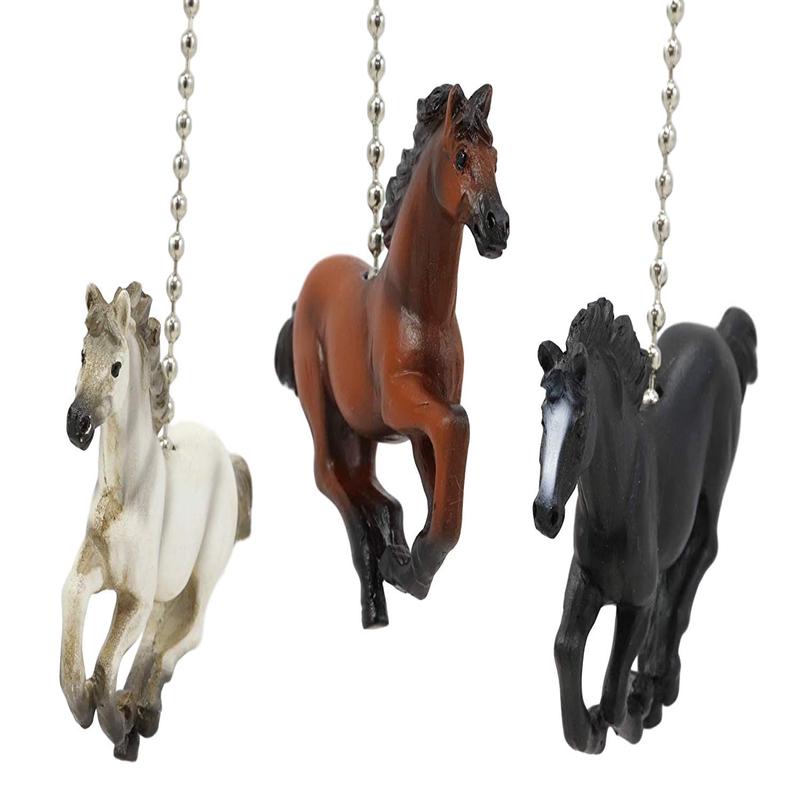 Ebros Ceiling Fan Metal Pull Chain with Equestrian Beauty Galloping Horse Hand Crafted Resin Knob Handle 3.25" Wide Rustic Western Country Stallion Horses Animal Decor Accent (Set of 3)