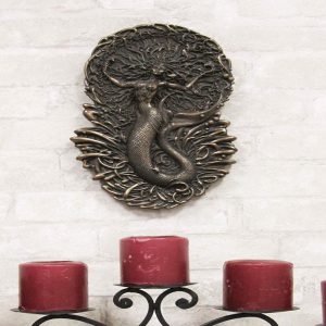 Ebros Celtic Irish Mythology Mermaid Triple Goddess Aine Wall Decor Deity of The Sun Wealth Love Fertility and Sovereignty Hanging Plaque Mother Maiden Crone by Maxine Miller (Bronze Patina Resin) (Br