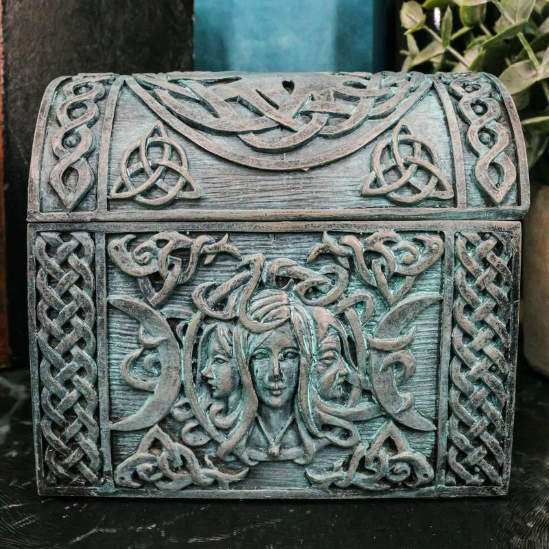 Ebros Celtic Triple Goddess Mother Maiden Crone Decorative Jewelry Box 4.75"W