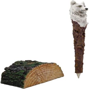 Ebros Celtic White Direwolf Hand Painted Pen with Rustic Tree Bark Holder Stand