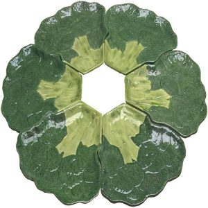 Ebros Ceramic Broccoli Steak Shaped Serving Plates or Dish Platters Set Of 6