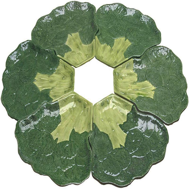 Ebros Ceramic Broccoli Steak Shaped Serving Plates or Dish Platters Set Of 6