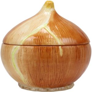 Ebros Ceramic Vegetable Yellow Onion Accent Small Container Lidded Bowl 5.75"H