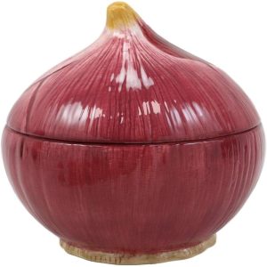 Ebros Ceramic Whole Red Onion Small Container Or Lidded Bowl 5.75"High Storage