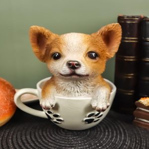 Ebros Chihuahua Dog in Paw Prints Teacup Statue 6.25" Tall Pet Pal Figurine