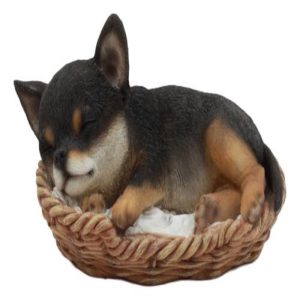 Ebros Chihuahua Dog Sleeping in Wicker Basket Statue 6.5" Long Figurine