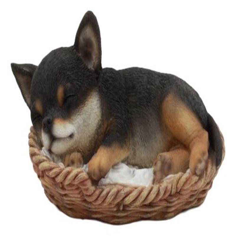Ebros Chihuahua Dog Sleeping in Wicker Basket Statue 6.5" Long Figurine